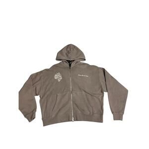 GREY ZIP UP Hoodie with Embroidered Design